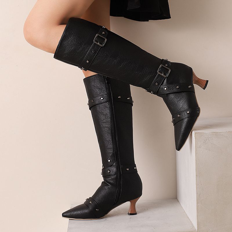 Vintage Fashion Style - Girseaby dames knielange laarsjes puntige neus