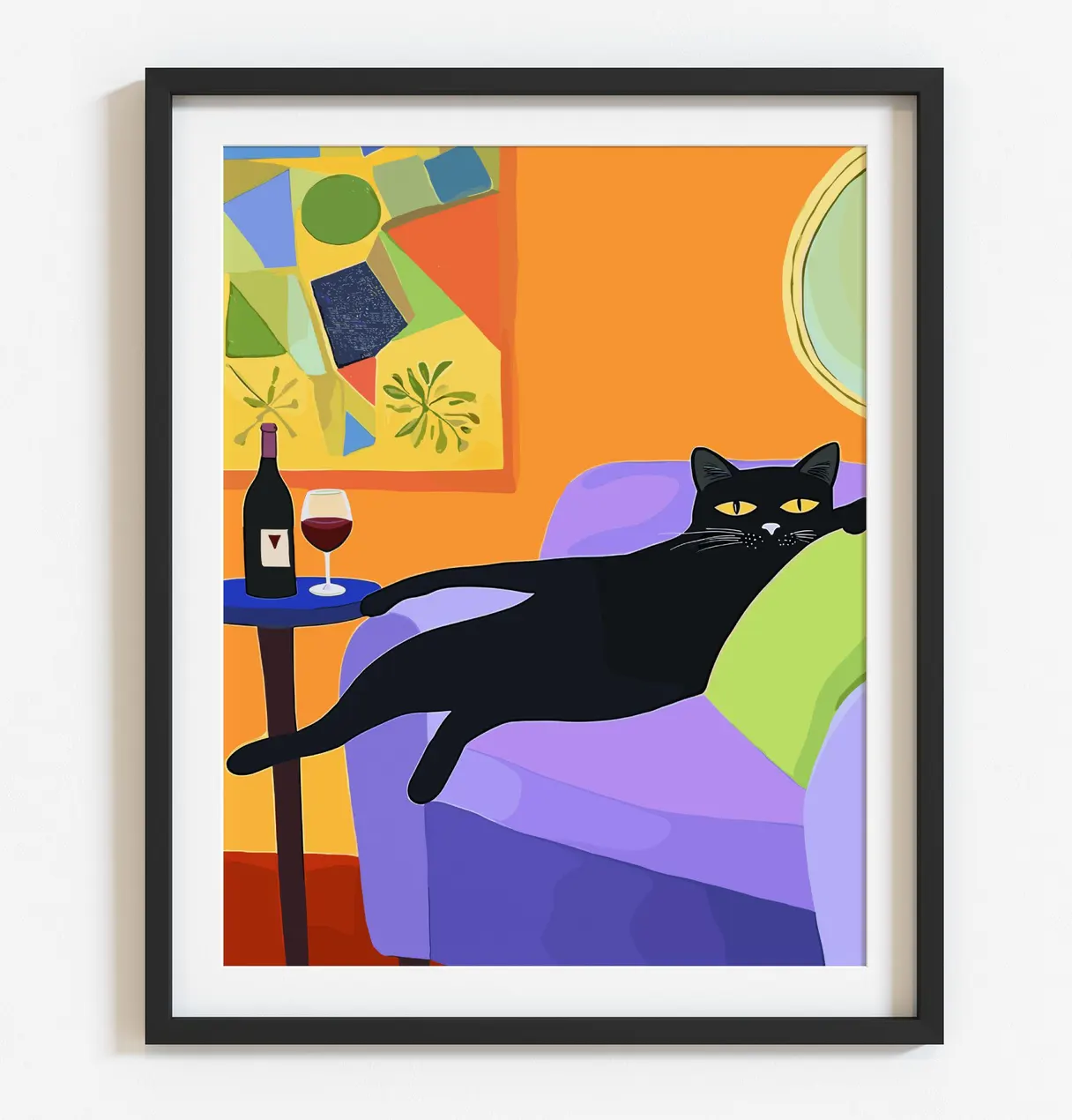 Vintage Fashion Wall Art - Retro Zwarte Kat Wijn Muur Kunst