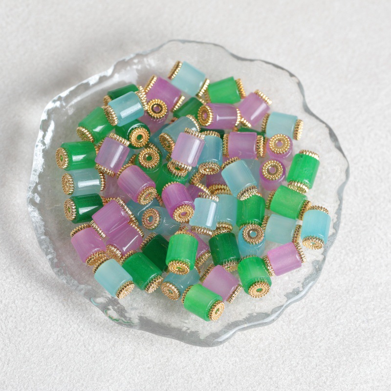 Vintage Fashion Jewelry - 10 stuks natuurlijke driekleurige jade emmer