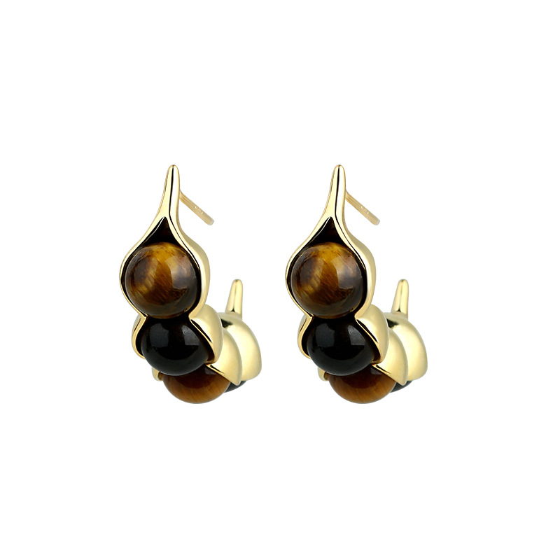 Vintage Fashion Jewelry - Tiger Eye Pod Oorbellen Edelsteen Echte