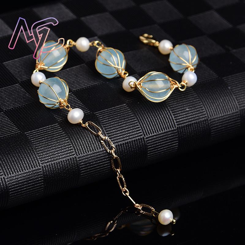 Blauwe natuurlijke jade kraal  - Vintage Fashion Jewelry recensie en prijs